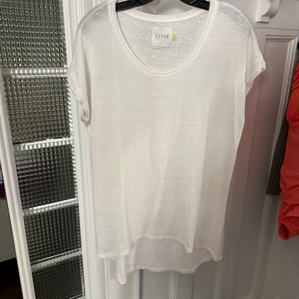 Lysse Women’s White Linen Top Scoop Neck High Low Hem Sz M - Picture 3 of 11